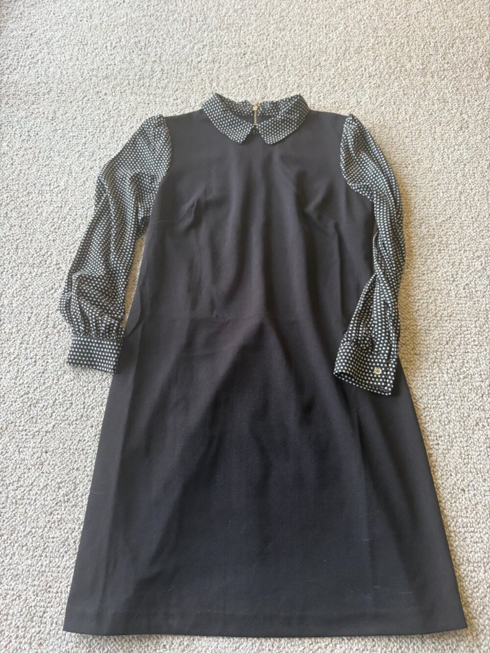 Tommy Hilfiger Black A Line Dress 10 Polka Dot Sheer Sleeve Office Chic - Picture 2 of 9